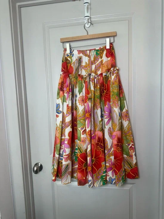 Mara Hoffman Bettina Floral Organic Cotton DropWaist Ruffle Maxi Luxury Skirt,XS - Picture 8 of 15